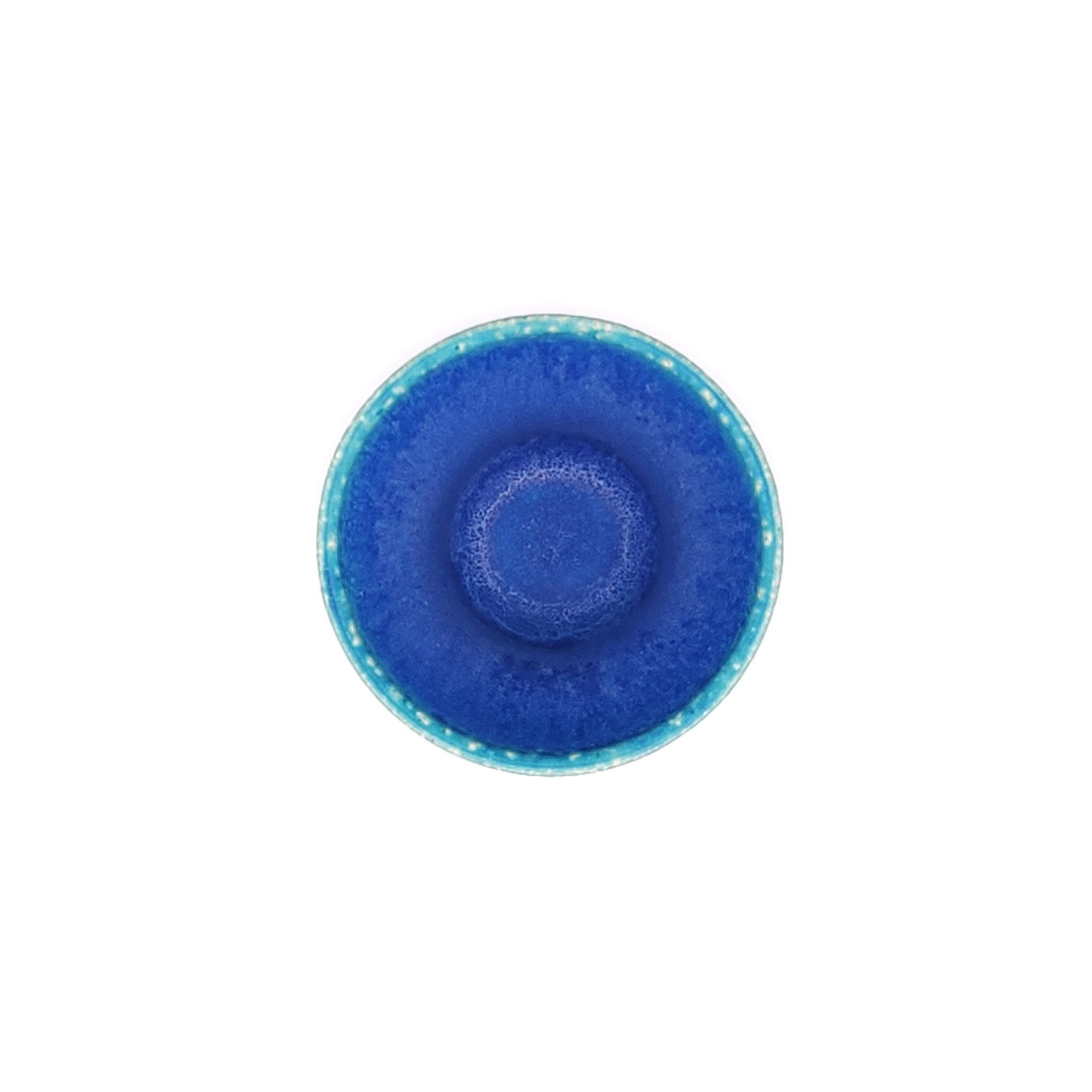Top view of a turquoise Japanese pottery small cup