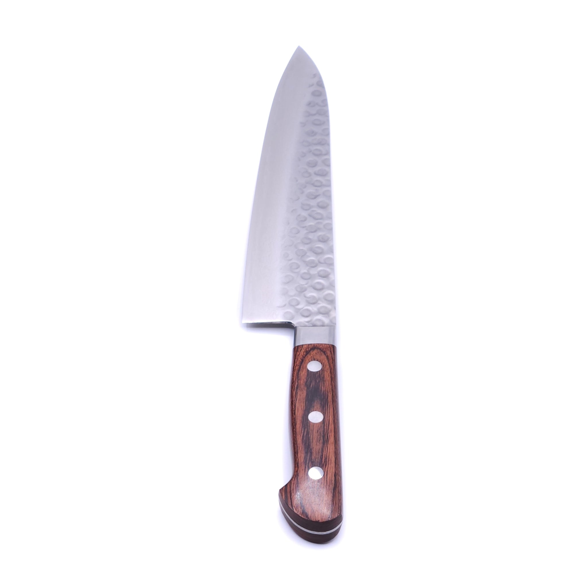 A Japanese Gyuto knife with Brown Handle (top View)