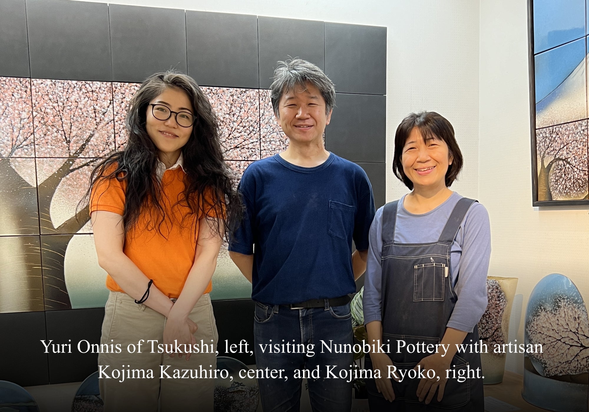 Y. Onnis of Tsukushi and Kojima Kazuhiro and Ryoko of Nunobiki Pottery at Nunobiki kiln.