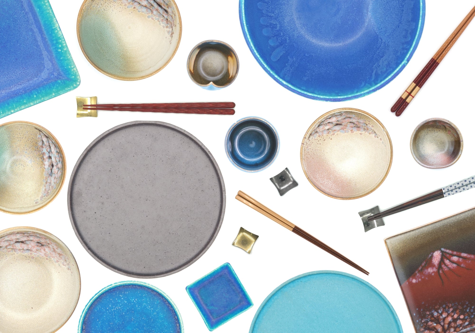 mix of Japanese tableware.  Tsukushi